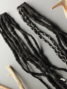 Black Merino Wool Clip In Dreadlocks Extensions Handmade Miss Violet Lace